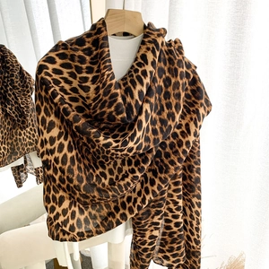Fashion Velvet Leopard Print Scarf Long Warm Shawl Wrap For Women Punk Hip Hop Style