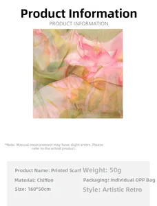 Close-up of semi-transparent lotus print georgette scarf with 160x50cm dimensions