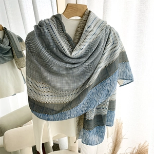 Striped Scarf Shawl Cotton Linen Blend Geometric Pattern With Tassels Long Elegant Versatile For Women