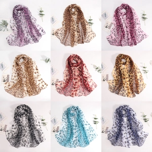 Women Long Leopard Print Scarf Lightweight Georgette Fashionable Thin Summer Sun Protection Scarf Shawl