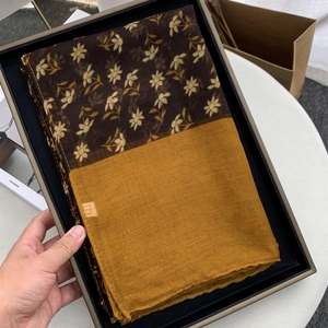 Lightweight floral print polyester scarf with yellow contrast design in a gift box