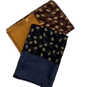 Retro floral voile scarf with vintage ginger yellow print and lightweight shawl texture