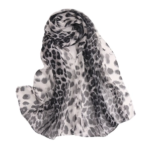 Lightweight leopard print georgette scarf for women in classic black and white animal patterns