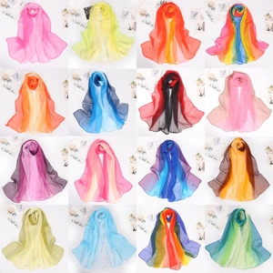 Detailed grid display of various gradient colors of breathable georgette silk scarves