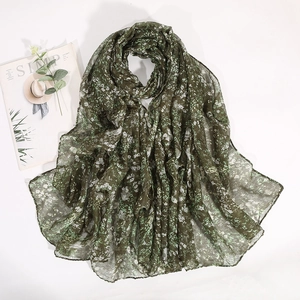 Women Elegant Floral Print Voile Scarf Lightweight Breathable Thin Shawl Wrap Retro Style Fashion Headscarf