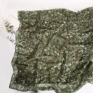 Elegant dark green floral voile scarf with vintage pastoral pattern in soft fabric