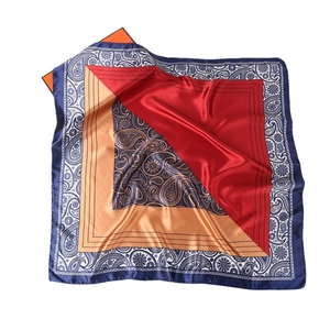 Retro paisley print silk scarf in orange and navy blue, 90cm large square shawl fashion