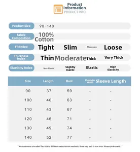 Size chart for 100% cotton boys' t-shirt with detailed measurements for ages 2-10