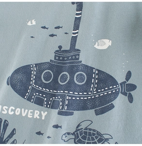 Close-up of baby boys long sleeve t-shirt with submarine and ocean discovery print