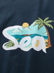 T-shirt bleu marine pour enfant avec imprimé palmier tropical et détail Sea