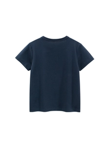 T-shirt bleu marine à manches courtes pour enfants en coton pur avec un col rond épuré