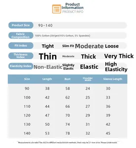 Detailed size chart for kids long sleeve cotton T-shirt with fabric specifications