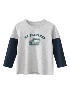 Kids Boys Fake Two-Piece Long Sleeve T-Shirt 100% Cotton Round Neck Casual Cartoon Jeep Print Top Autumn Clothing