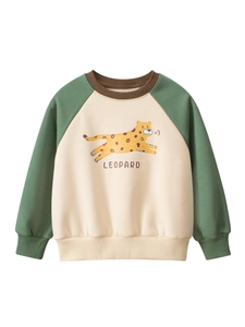 Kids Fleece Sweatshirt Raglan Sleeve Round Neck Leopard Printed Toddler Baby Pullover Cartoon Casual Warm Autumn Winter Top