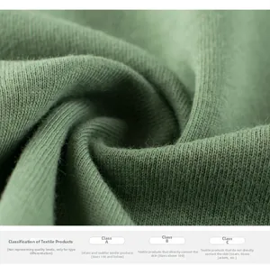 Close-up of green rib-knit cotton fabric texture showing Category A safety standards