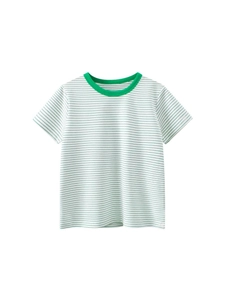 Classic kids green striped short sleeve T-shirt with breathable cotton crew neck style