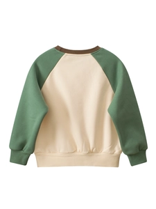 Toddler raglan sleeve sweatshirt in cream and forest green contrast color flat lay