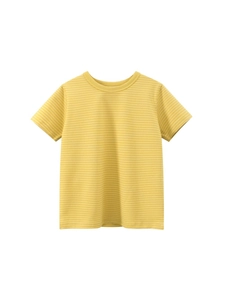 Classic yellow and white striped short sleeve cotton T-shirt for boys in flat lay view