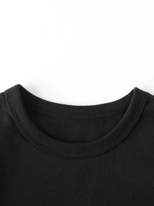 Black long-sleeved kids' T-shirt featuring a ribbed crew neck and durable stitching