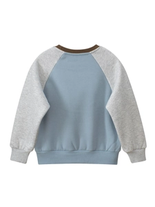 Sweat-shirt enfant à manches longues raglan bleu et gris avec col et poignets côtelés