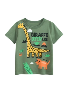 Kids Short Sleeve T-Shirt Cotton Cartoon Giraffe Dinosaur Print Casual Summer Tee Tops For Toddler Boys Girls