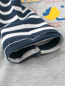 Kids long sleeve striped t-shirt detail showing quality stitching and soft cotton fabric