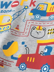 Kids long sleeve gray t-shirt with cartoon construction vehicle and bear prints