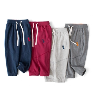 Boys Joggers Pants Cotton Toddler Kids Casual Sports Trousers With Dinosaur Embroidery Elastic Drawstring Waist