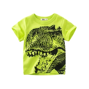Kids Boys Short Sleeve Cotton T-Shirt Round Neck Breathable Tee With Cartoon Dinosaur Print Summer Casual Top For Children