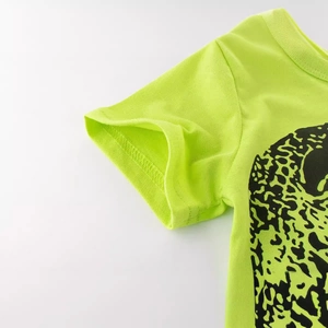 Neon green boy's short sleeve cotton T-shirt with black abstract animal print detail