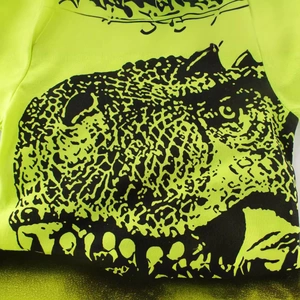 Summer boys neon yellow short sleeve T-shirt featuring abstract black monster print design