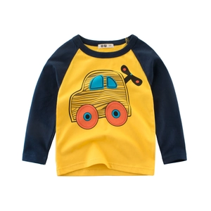Maglietta in Cotone a Maniche Lunghe da Ragazzo Raglan Colore a Contrasto Cartone Animato Auto Escavatore Grafica Tee Abbigliamento Autunnale Casual Per Bambini