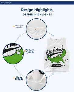 Detailed views of cotton white tank top with green crocodile print and neat stitching