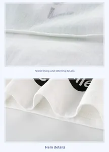 Macro detail of white cotton knit fabric showing precise stitching and logo print