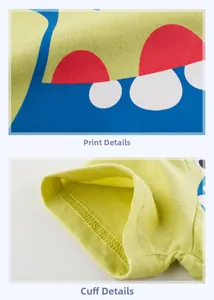 Dettaglio della stampa cartoon e cuciture fini sulle maniche della t-shirt bimbo
