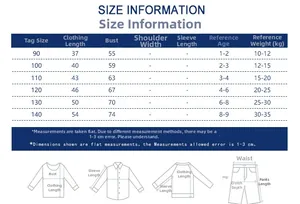 Size chart for boys short sleeve round neck T-shirt with measurements and age reference