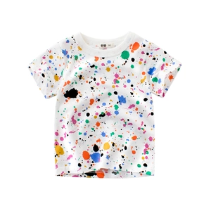 Kids Cotton Short Sleeve T-Shirt Colorful Paint Splatter Print Round Neck Soft Casual Summer Top For Boys Girls