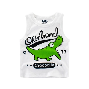 Kids Sleeveless Tank Top Cotton Cartoon Crocodile Print Summer Breathable Crew Neck Vest For Boys Girls Soft