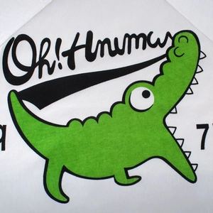 Kids white cotton tank top featuring a cute green cartoon crocodile with Oh! Animals print
