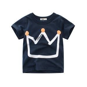 Kids Boys T-Shirt Cotton Short Sleeve Crew Neck Crown Print Korean Style Soft Summer Tee Toddler Casual Top