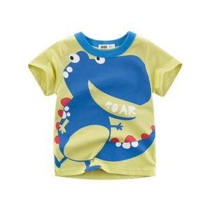 Maglietta Bambino Manica Corta Cotone Dinosauro Cartone Animato Roar Girocollo Bordo A Contrasto Casual Estate Top