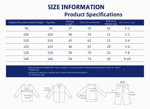 Detailed size information chart for children's camouflage t-shirt with measurement guide