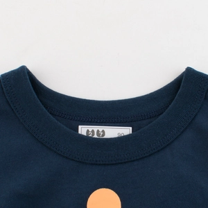 Dark blue round neck cotton T-shirt for boys with ribbed neckline and premium stitching
