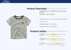 Detail view of cotton striped kids T-shirt featuring sailboat embroidery and size chart