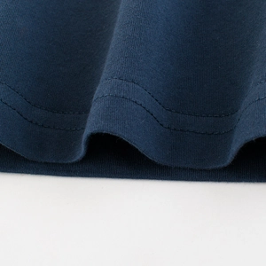 Dark blue boys short sleeve cotton t-shirt featuring durable double needle hem stitching
