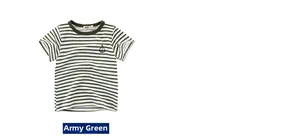 Detail of army green striped cotton t-shirt with nautical embroidery for boys