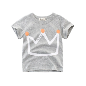 Grey cotton kids short sleeve t-shirt featuring a minimalist orange dot crown print