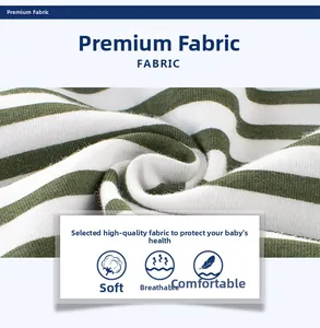 Close-up of soft green and white striped cotton fabric showing breathable knit texture