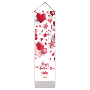 Close-up of Valentine banner with 3D hearts, stars, and Happy Valentine's Day message