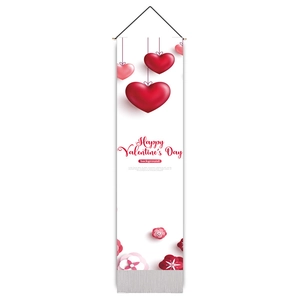 Detailed vertical wall hanging banner with 3D hearts and Happy Valentine's Day calligraphy